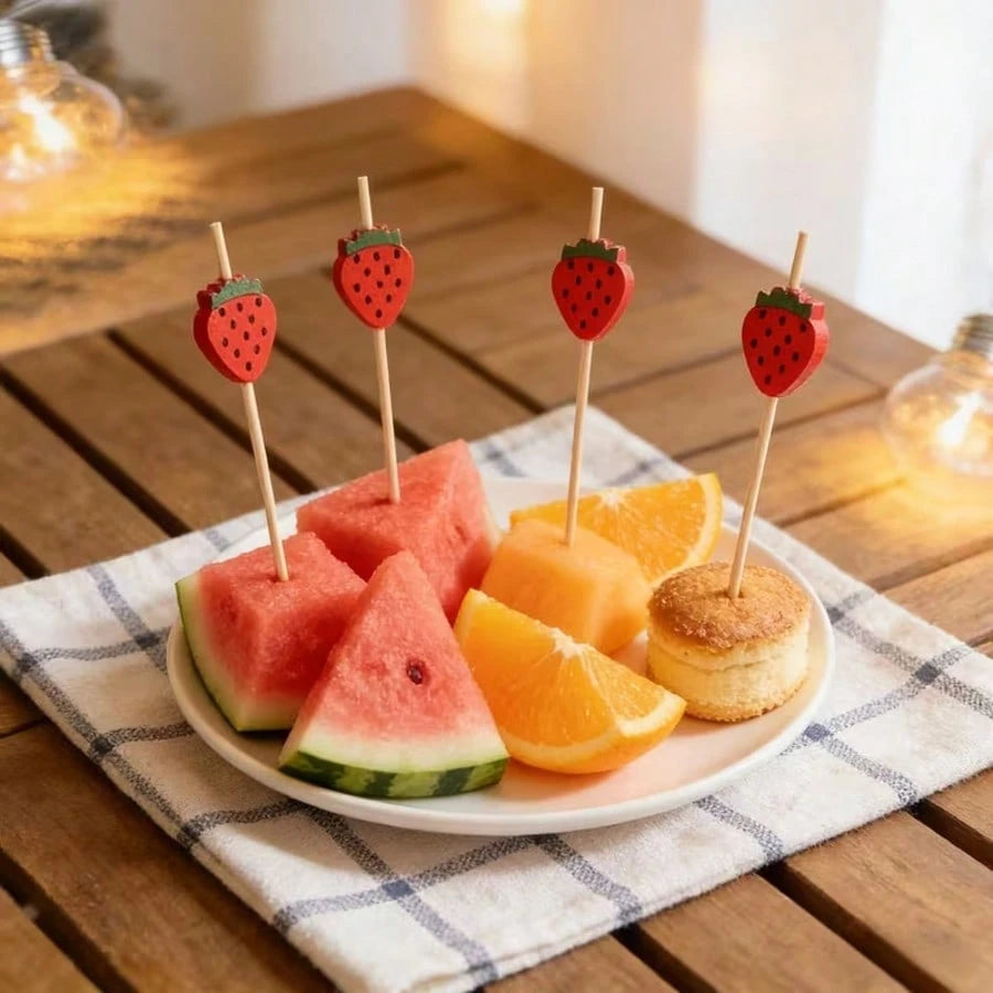 100pcs Strawberry Party Supply Strawberry Toothpicks Cake Picks For Baby Shower Buffet Fruit Platters Desserts Party Supplies