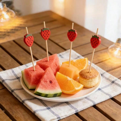 100pcs Strawberry Party Supply Strawberry Toothpicks Cake Picks For Baby Shower Buffet Fruit Platters Desserts Party Supplies