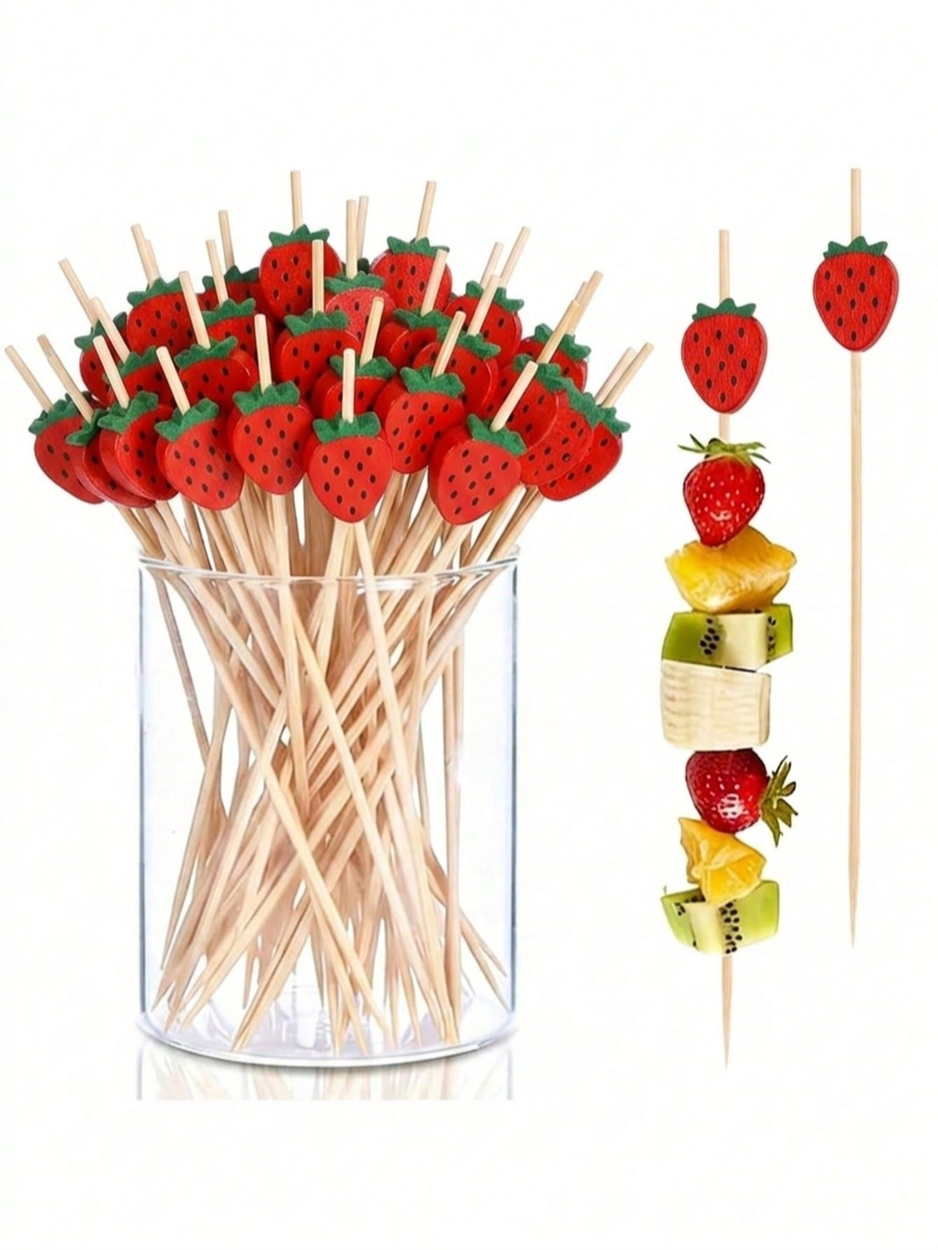 100pcs Strawberry Party Supply Strawberry Toothpicks Cake Picks For Baby Shower Buffet Fruit Platters Desserts Party Supplies