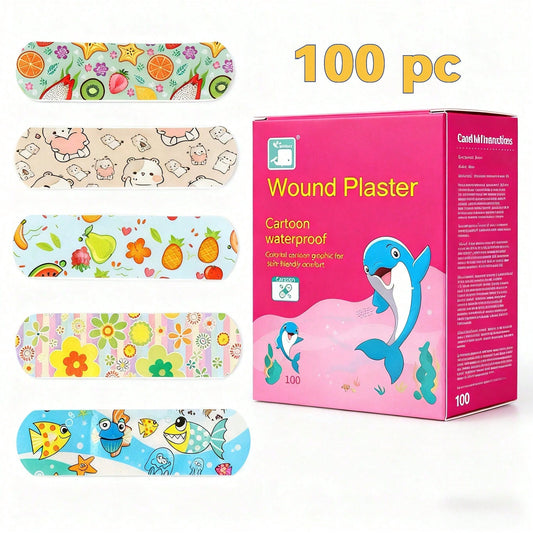100pcs Ultra-Breathable Cute Cartoon Bandages- Adorable Durable Wound Protection For All Ages- Fun Assorted Designs Multiple Patterns And Packaging Colors Randomly Select For Emergency Kit Bag
