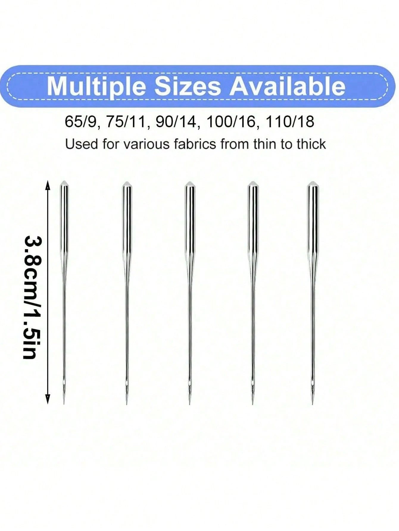 100pcs Universal Stainless Steel Sewing Machine Needles, Compatible With Singer, Brother, Janome, Varmax, Sizes: HAX1 65/9, 75/11, 90/14, 100/16, 110/18