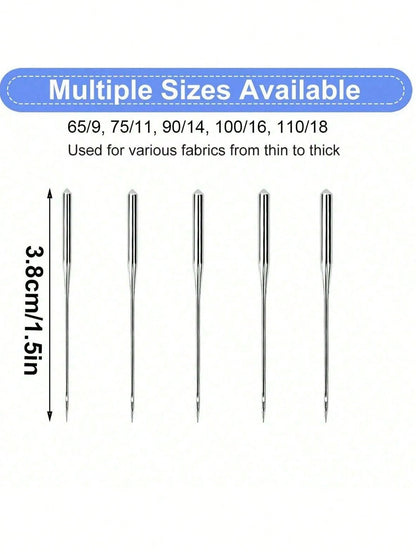 100pcs Universal Stainless Steel Sewing Machine Needles, Compatible With Singer, Brother, Janome, Varmax, Sizes: HAX1 65/9, 75/11, 90/14, 100/16, 110/18