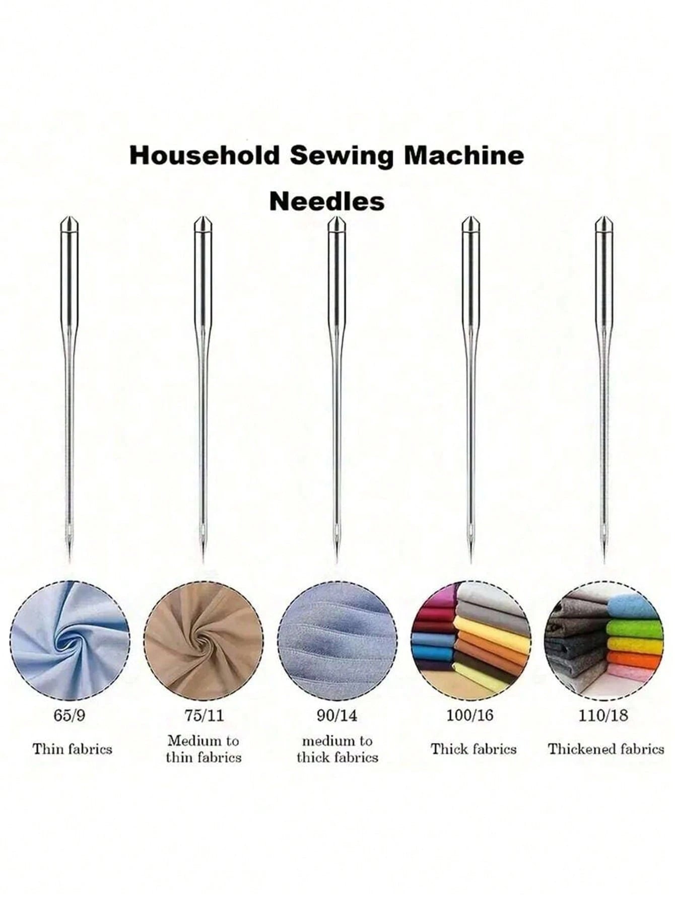 100pcs Universal Stainless Steel Sewing Machine Needles, Compatible With Singer, Brother, Janome, Varmax, Sizes: HAX1 65/9, 75/11, 90/14, 100/16, 110/18