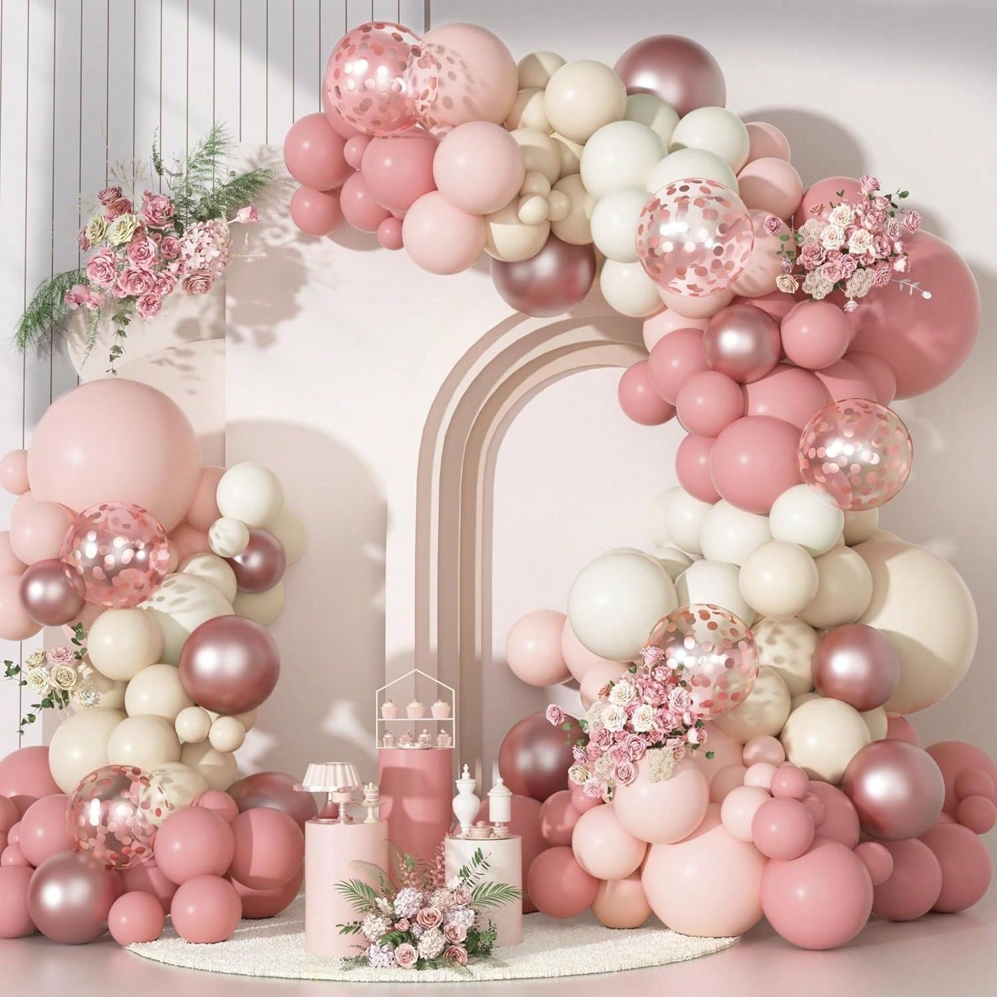 102 Pcs Of Bean Paste Pink Balloon Arch Flower Wreath Set, Girl Baby Shower, Mother's Day Birthday Party Decoration Aluminum Foil Paper Sequin Balloon