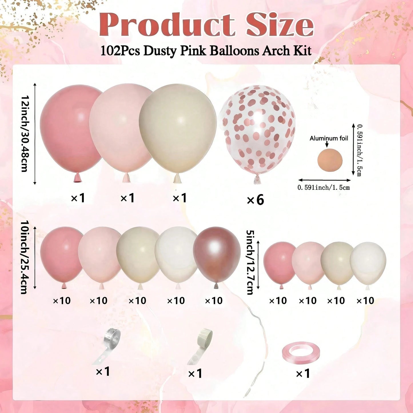 102 Pcs Of Bean Paste Pink Balloon Arch Flower Wreath Set, Girl Baby Shower, Mother's Day Birthday Party Decoration Aluminum Foil Paper Sequin Balloon