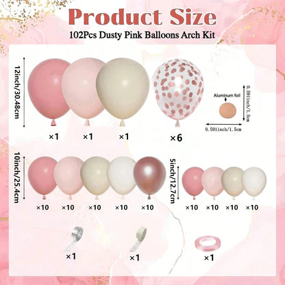 102 Pcs Of Bean Paste Pink Balloon Arch Flower Wreath Set, Girl Baby Shower, Mother's Day Birthday Party Decoration Aluminum Foil Paper Sequin Balloon