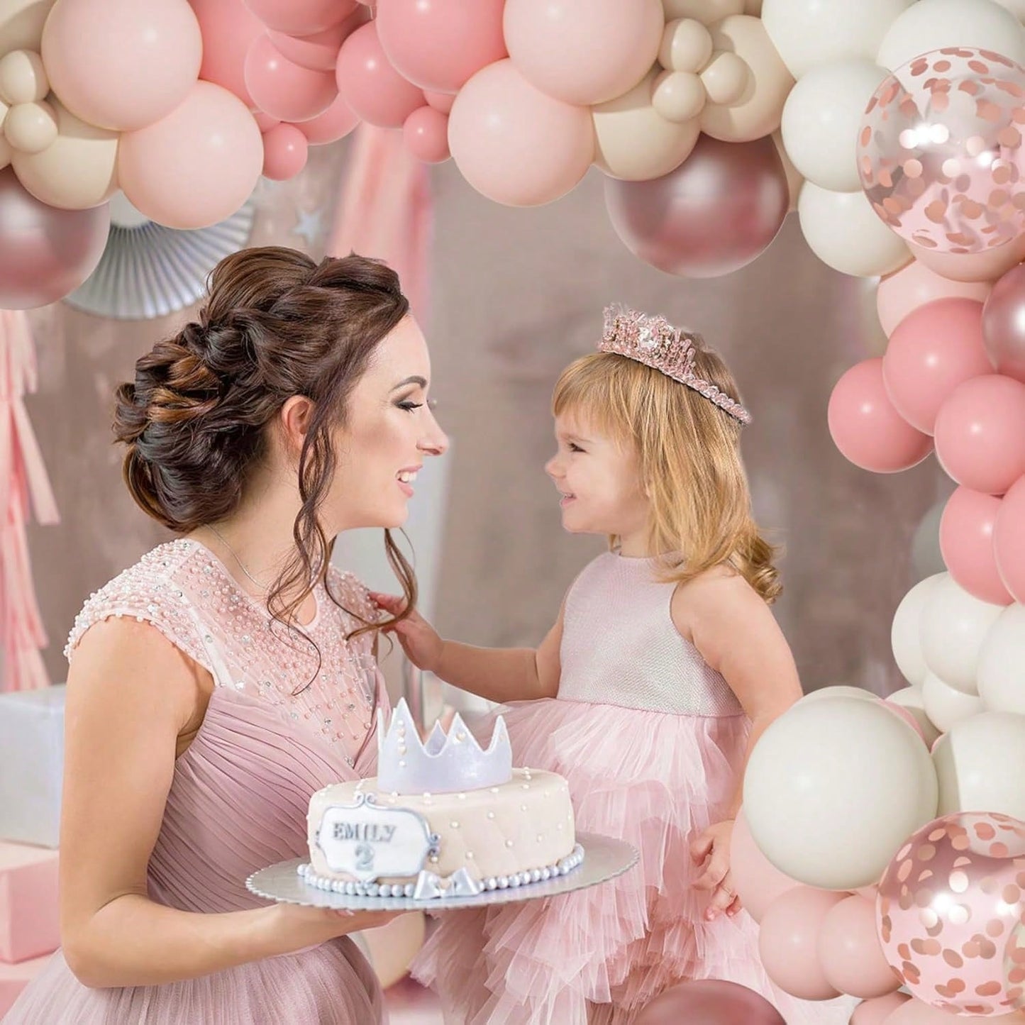 102 Pcs Of Bean Paste Pink Balloon Arch Flower Wreath Set, Girl Baby Shower, Mother's Day Birthday Party Decoration Aluminum Foil Paper Sequin Balloon
