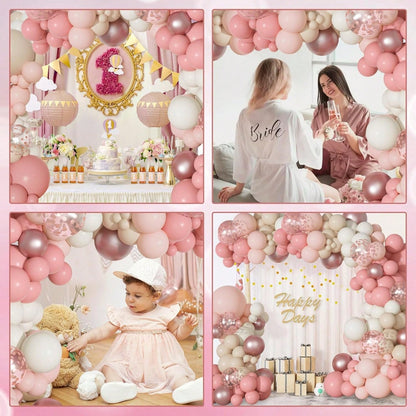 102 Pcs Of Bean Paste Pink Balloon Arch Flower Wreath Set, Girl Baby Shower, Mother's Day Birthday Party Decoration Aluminum Foil Paper Sequin Balloon
