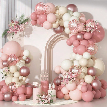 102 Pcs Of Bean Paste Pink Balloon Arch Flower Wreath Set, Girl Baby Shower, Mother's Day Birthday Party Decoration Aluminum Foil Paper Sequin Balloon