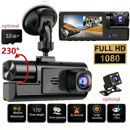 1080P Three-Lens Driving Recorder, Car Driving Recorder, Car Camera With Infrared Night Vision Function, 170 Wide-Angle Car DVR Camera With 32GB TF Card And GPS.