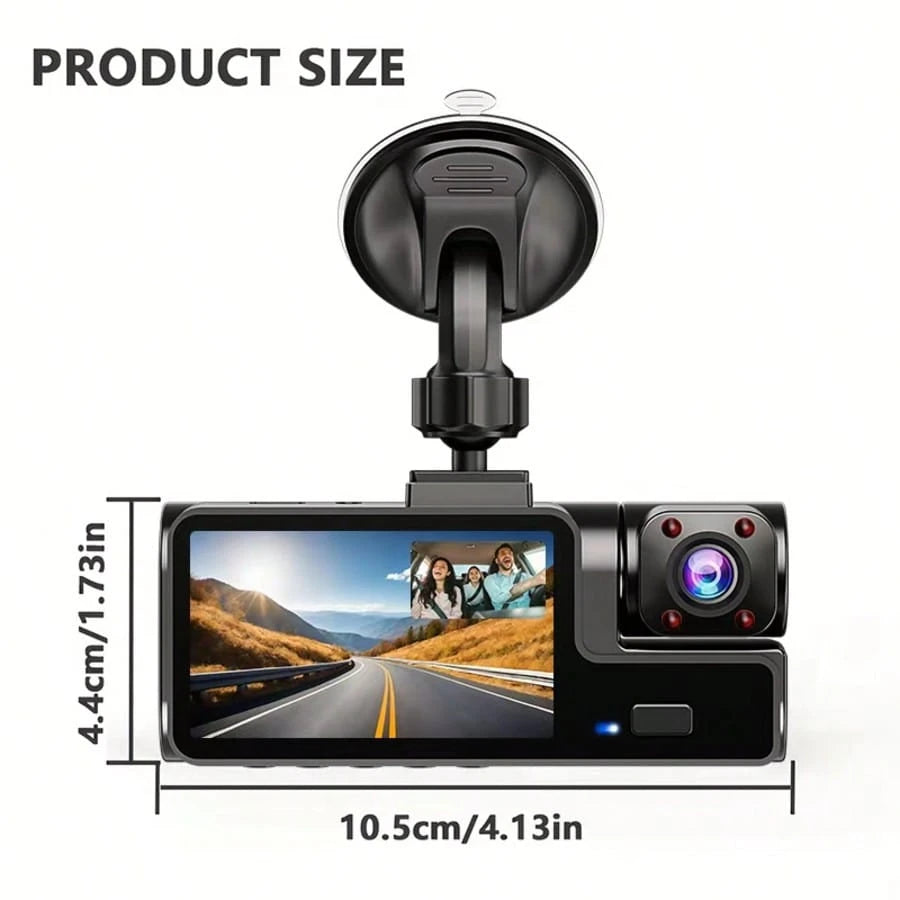 1080P Three-Lens Driving Recorder, Car Driving Recorder, Car Camera With Infrared Night Vision Function, 170 Wide-Angle Car DVR Camera With 32GB TF Card And GPS.