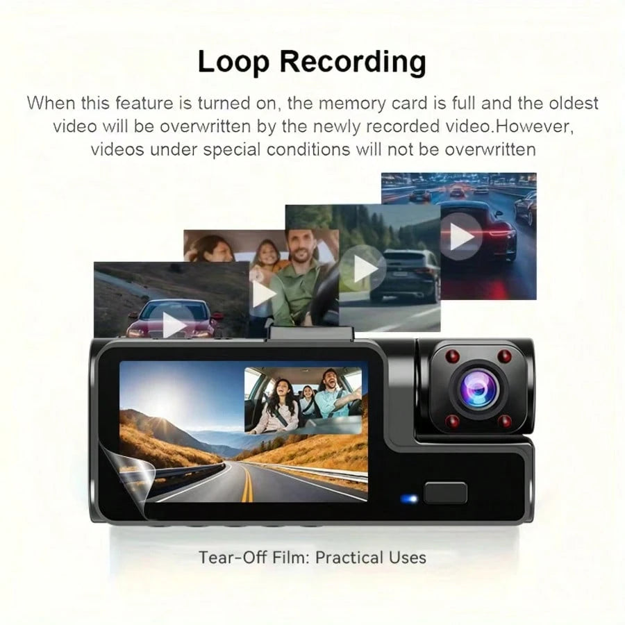 1080P Three-Lens Driving Recorder, Car Driving Recorder, Car Camera With Infrared Night Vision Function, 170 Wide-Angle Car DVR Camera With 32GB TF Card And GPS.