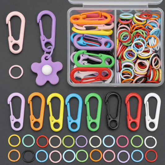 108pcs/Box Random Mixed Color DIY Keychain Making Parts Including 8pcs Spring Clasps And 100pcs Jump Rings, Zinc Alloy Hook Connectors Suitable For Handmade Braiding DIY Keychains, Bag Charms, Open Co