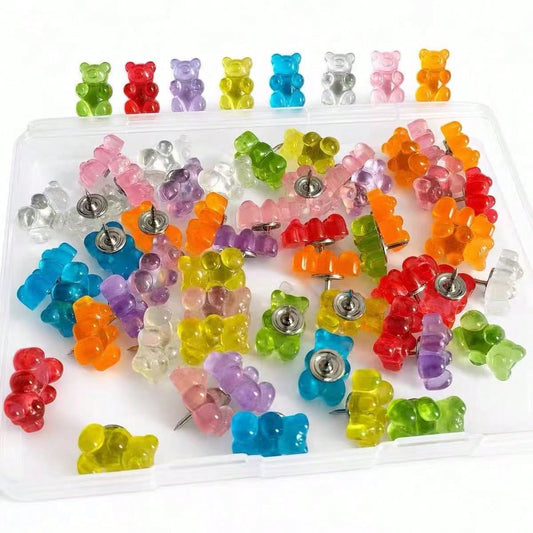 10pcs/20pcs/40pcs Cute Bear Push Pins, Creative Cartoon Resin Map Tacks For Cork Board, Photo Wall Decoration Pins, Assorted Colors