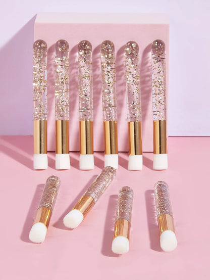 10pcs Eyelash Cleaning Brushes, Shiny Handle Solid Color Cleaning Brushes, Suitable For Eyelashes, Nose And Pore Deep Cleaning, Also Suitable For Facial Cleaning, Blackhead Remover Tool, Skincare, Roo