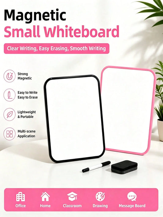 10pcs Magnetic Dry Erase Whiteboard Set, (1pc Whiteboard + 3pcs Whiteboard Markers + 3pcs Magnetic Clips + 3pcs Whiteboard Erasers) Portable Erasable Memo Board, Rounded Edge Design, Smooth Writing An