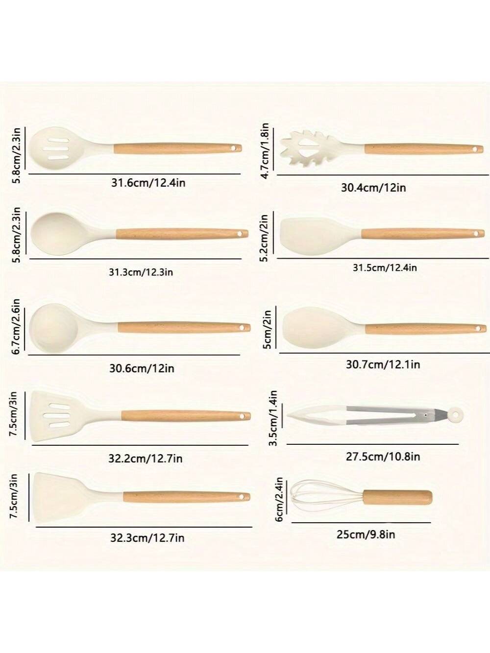 10pcs Silicone Kitchen Utensil Set With Wooden Handles Non-Stick Heat Resistant Cooking Tools For Home And Restaurant