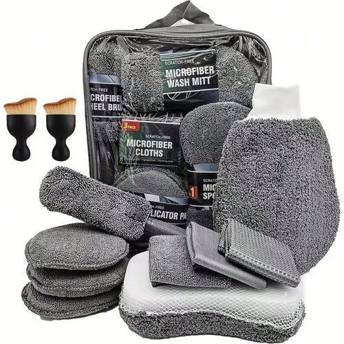 11-Piece Car Cleaning Kit, Including Tire Brush, Microfiber Cleaning Glove, Thick Absorbent Scratch-Removal Pad, And Detailing Sponges For Interior And Exterior Car Care, Professional Car Detailing Cl