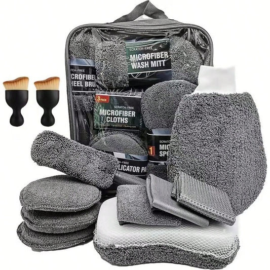 11-Piece Car Cleaning Kit, Including Tire Brush, Microfiber Cleaning Glove, Thick Absorbent Scratch-Removal Pad, And Detailing Sponges For Interior And Exterior Car Care, Professional Car Detailing Cl