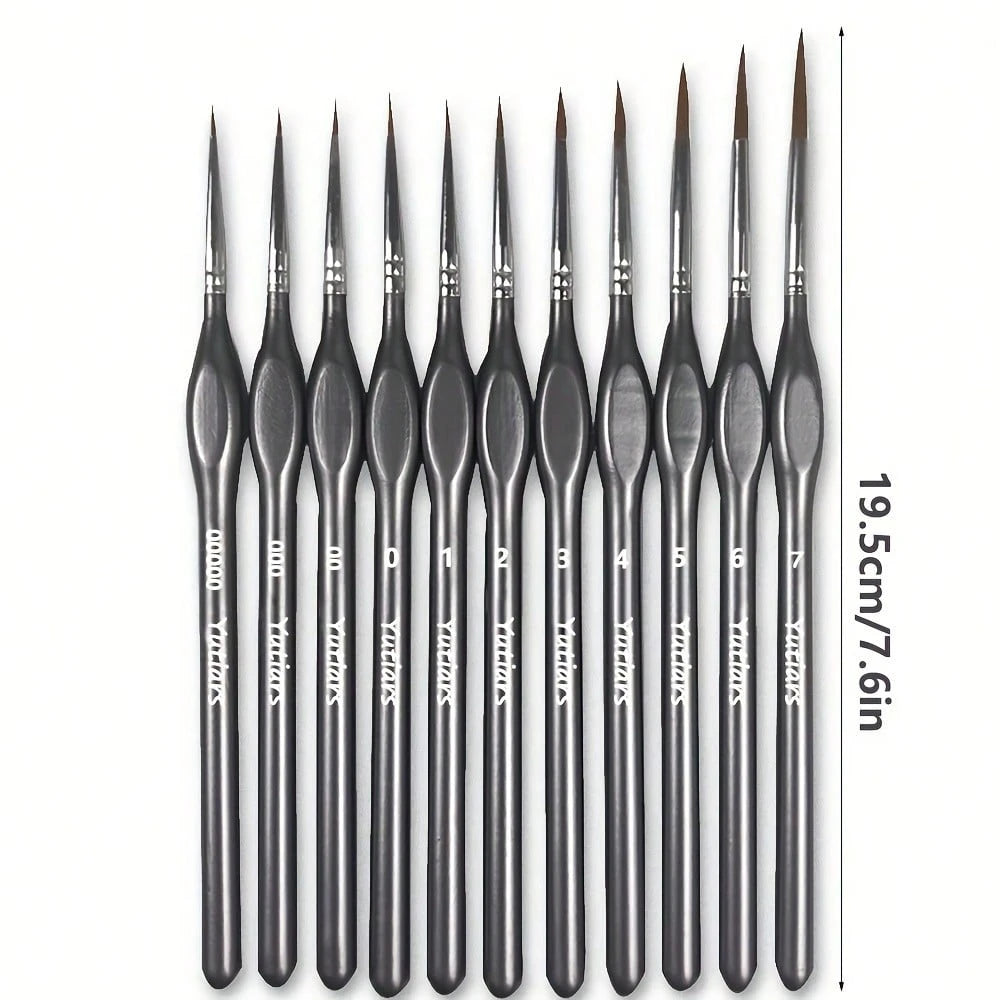 11pcs Fine Detail Miniature Brush Set- Triangular Handle Design- Suitable For Acrylic Painting, Miniature Model Making- High Quality Precise Bristles, Ideal For Artists And Hobbyists