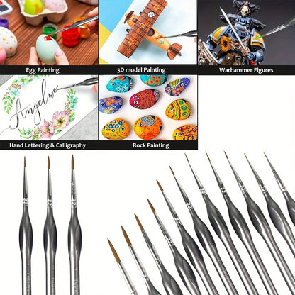 11pcs Fine Detail Miniature Brush Set- Triangular Handle Design- Suitable For Acrylic Painting, Miniature Model Making- High Quality Precise Bristles, Ideal For Artists And Hobbyists