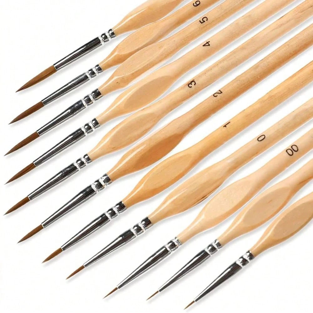 11pcs Fine Detail Miniature Brush Set- Triangular Handle Design- Suitable For Acrylic Painting, Miniature Model Making- High Quality Precise Bristles, Ideal For Artists And Hobbyists