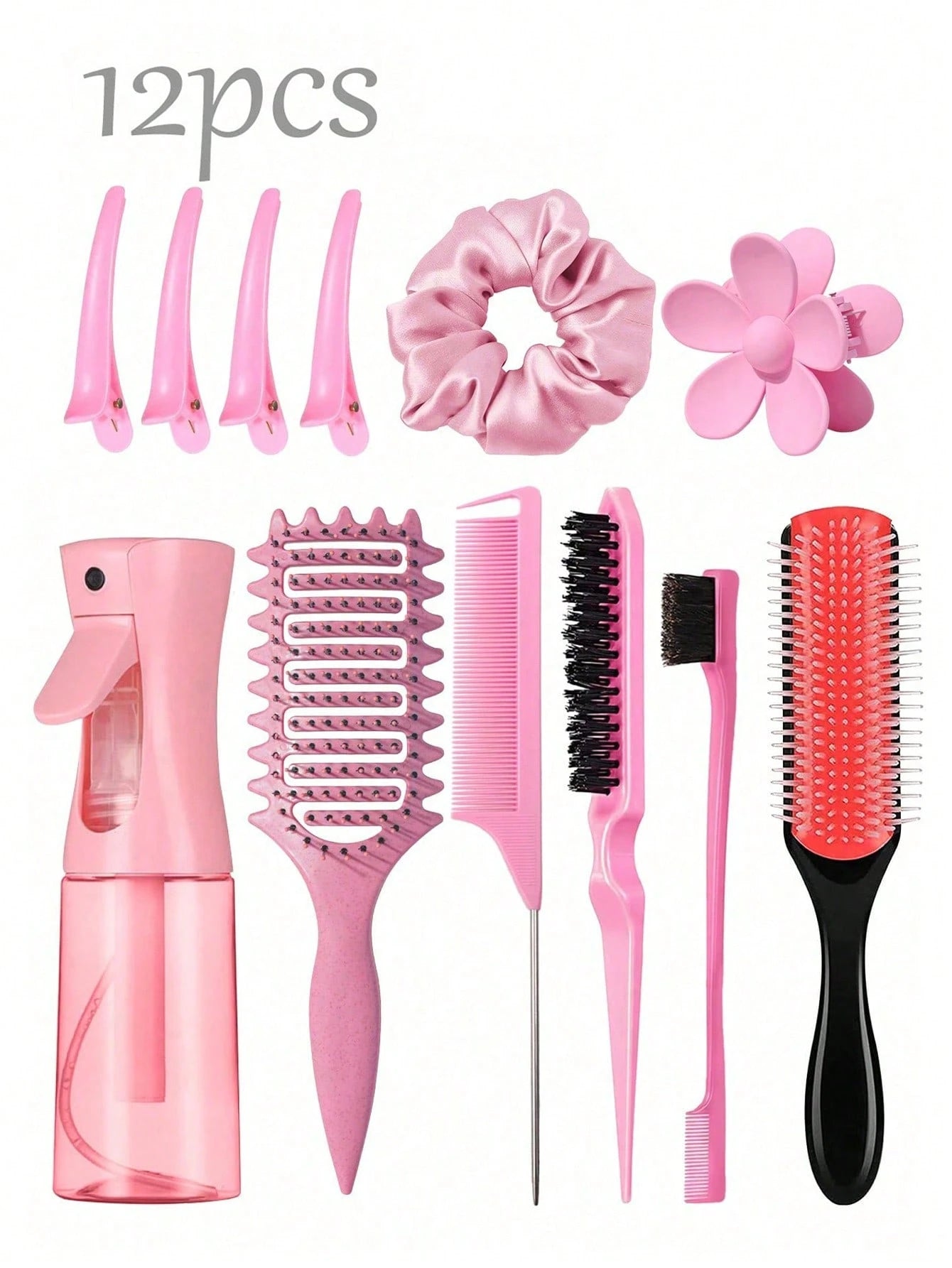 12/11/6/5/4/2pcs Unisex Hair Styling Comb Set (New Upgraded Curling & Styling Comb, 9-Row Nylon Air Cushion Styling Comb, Volumizing Comb, Tail Comb, Edge Comb, Spray Bottle, 4 Alligator Hair Clips, F