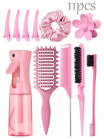 12/11/6/5/4/2pcs Unisex Hair Styling Comb Set (New Upgraded Curling & Styling Comb, 9-Row Nylon Air Cushion Styling Comb, Volumizing Comb, Tail Comb, Edge Comb, Spray Bottle, 4 Alligator Hair Clips, F
