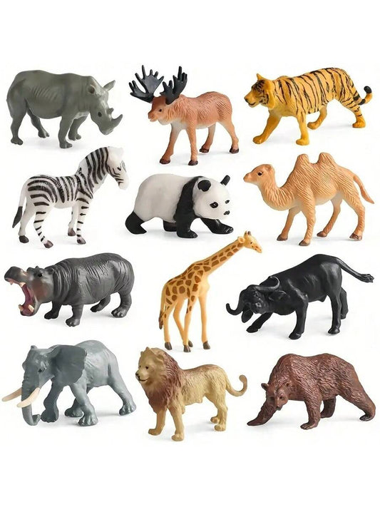 12 Pcs/Set Of Wildlife Simulation Models, Including Mini Tiger, Lion, Brown Bear, Elephant And Buffalo, Suitable As Children's Holiday Gifts For Science Education And Cognitive Development