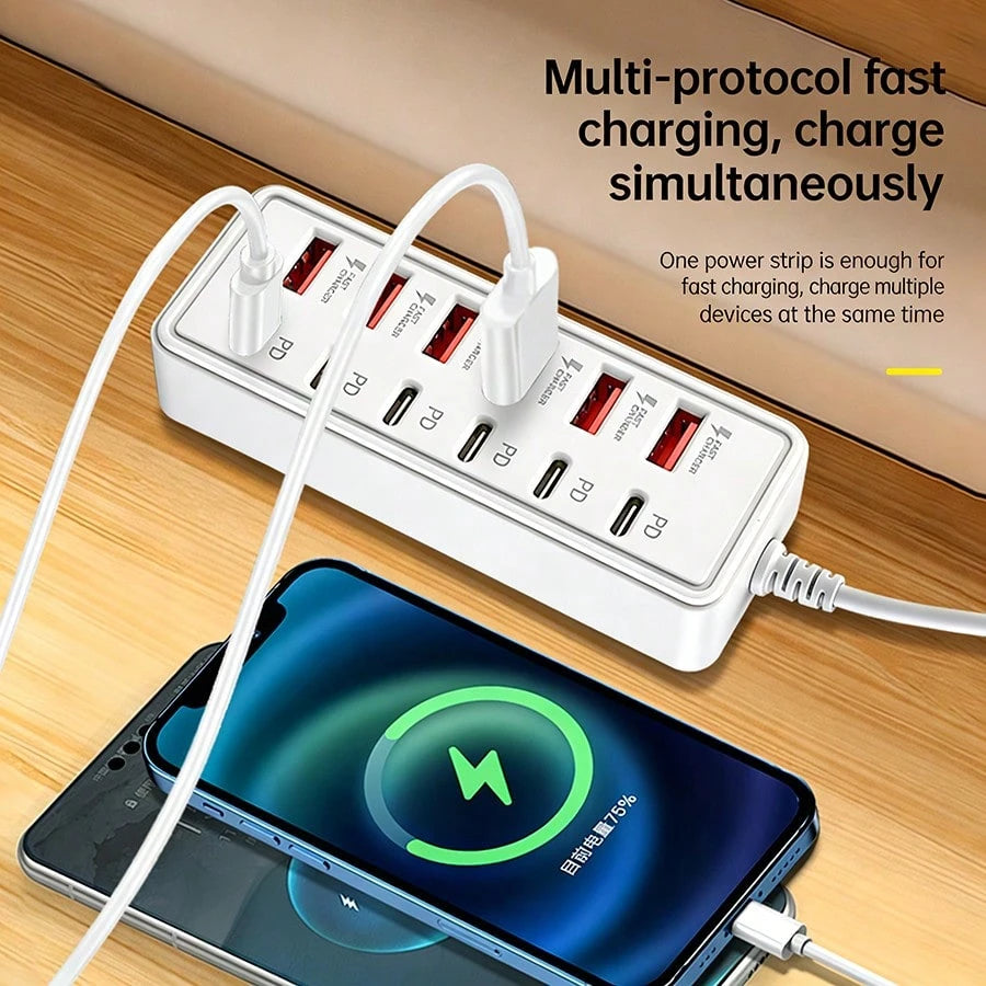 12-Port USB Fast Charging Station- 6 Type-C PD + 6 USB-A Ports, Max 66W Output Per Port, Compact Design, High-Speed Charging, Suitable For Laptops/Tablets/Multiple Devices, Workspace Power Hub