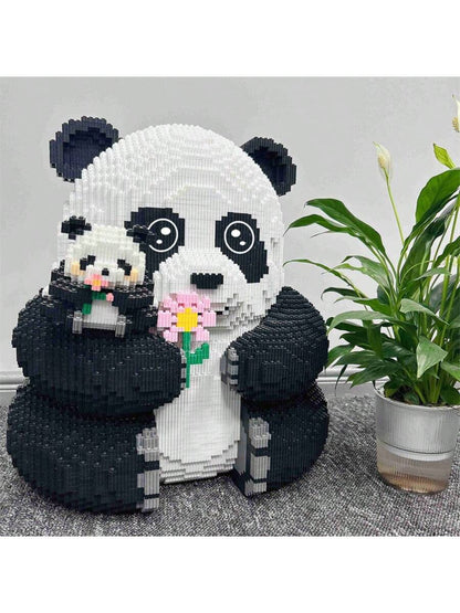 12000pcsFlower Panda Giant Panda Cute Animal DIY Puzzle Decoration 3D Stereo Puzzle Take Flower Panda Puzzle Building Blocks Birthday Gift For Parties And Gifts