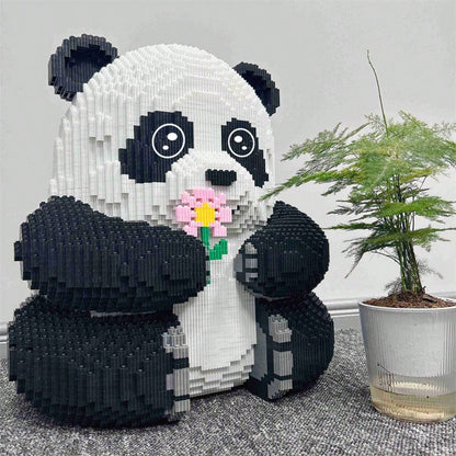 12000pcsFlower Panda Giant Panda Cute Animal DIY Puzzle Decoration 3D Stereo Puzzle Take Flower Panda Puzzle Building Blocks Birthday Gift For Parties And Gifts