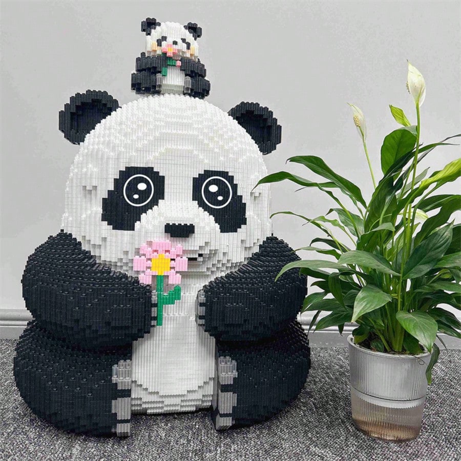12000pcsFlower Panda Giant Panda Cute Animal DIY Puzzle Decoration 3D Stereo Puzzle Take Flower Panda Puzzle Building Blocks Birthday Gift For Parties And Gifts