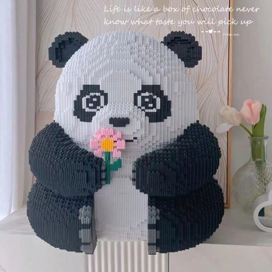 12000pcsFlower Panda Giant Panda Cute Animal DIY Puzzle Decoration 3D Stereo Puzzle Take Flower Panda Puzzle Building Blocks Birthday Gift For Parties And Gifts