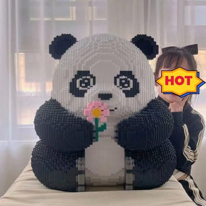 12000pcsFlower Panda Giant Panda Cute Animal DIY Puzzle Decoration 3D Stereo Puzzle Take Flower Panda Puzzle Building Blocks Birthday Gift For Parties And Gifts