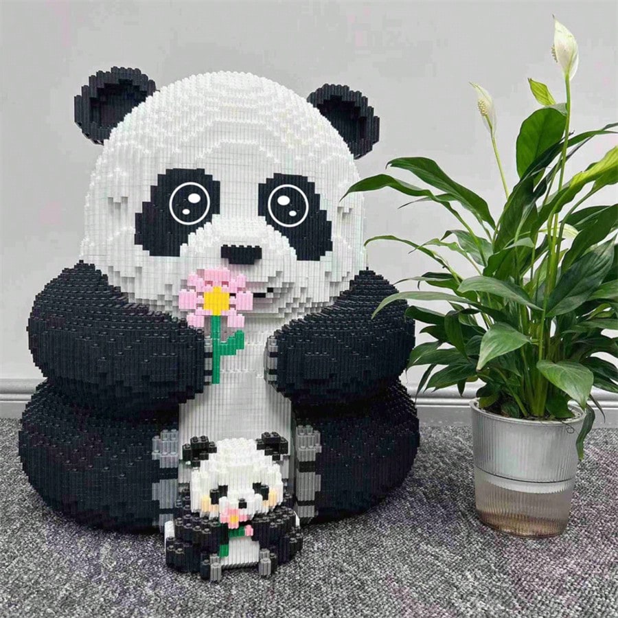 12000pcsFlower Panda Giant Panda Cute Animal DIY Puzzle Decoration 3D Stereo Puzzle Take Flower Panda Puzzle Building Blocks Birthday Gift For Parties And Gifts
