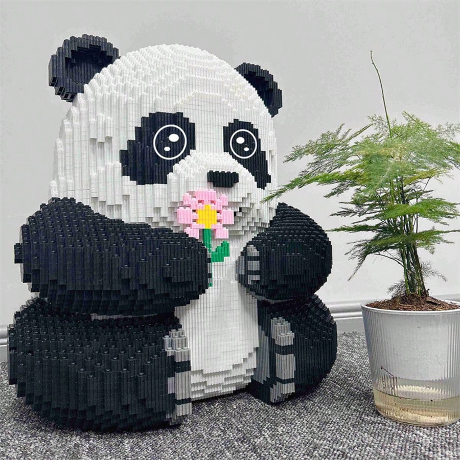 12000pcsFlower Panda Giant Panda Cute Animal DIY Puzzle Decoration 3D Stereo Puzzle Take Flower Panda Puzzle Building Blocks Birthday Gift For Parties And Gifts