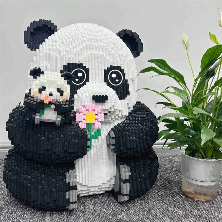 12000pcsFlower Panda Giant Panda Cute Animal DIY Puzzle Decoration 3D Stereo Puzzle Take Flower Panda Puzzle Building Blocks Birthday Gift For Parties And Gifts