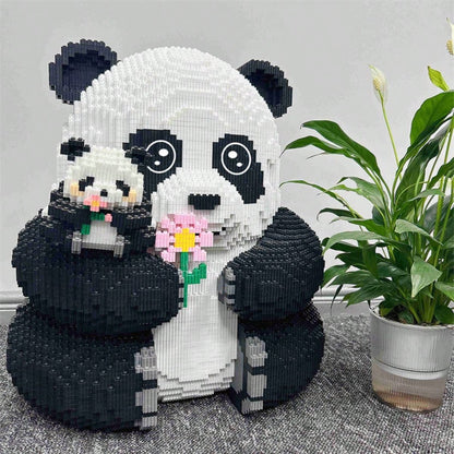 12000pcsFlower Panda Giant Panda Cute Animal DIY Puzzle Decoration 3D Stereo Puzzle Take Flower Panda Puzzle Building Blocks Birthday Gift For Parties And Gifts