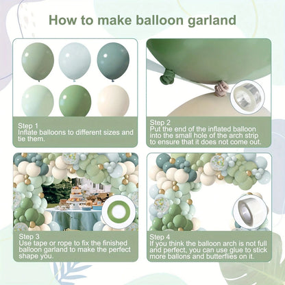 127pcs Gray, Blue, Green Balloon Arch & Garland Kit, Suitable For Baby Shower, Baby Reveal, Boy/Girl Birthday, Jungle Safari Forest Woodland Bridal Shower Party Decor