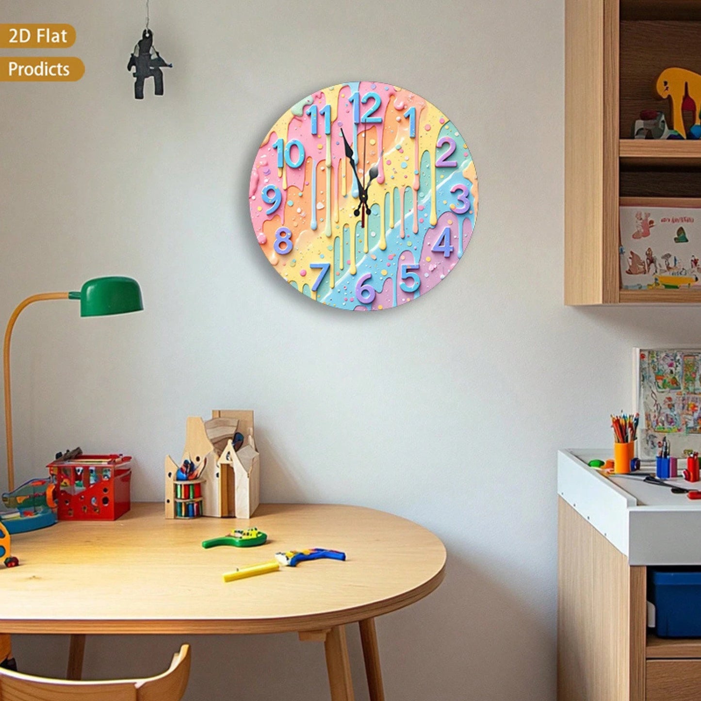 12inch Colorful Splash-Effect Integrated Wall Clock, Silent And Non-Ticking, Perfect For The Bedroom, Office, Or Living Room.