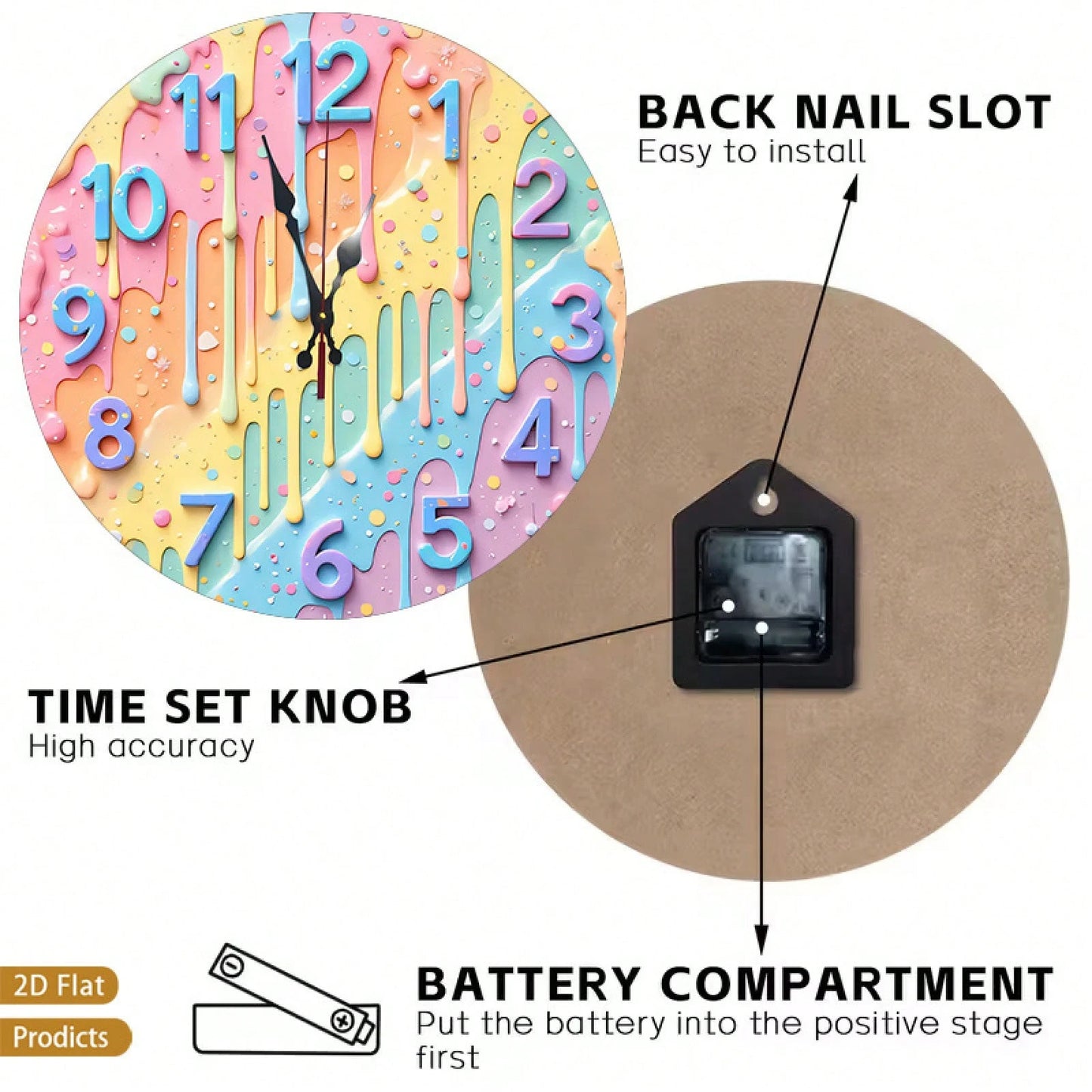 12inch Colorful Splash-Effect Integrated Wall Clock, Silent And Non-Ticking, Perfect For The Bedroom, Office, Or Living Room.
