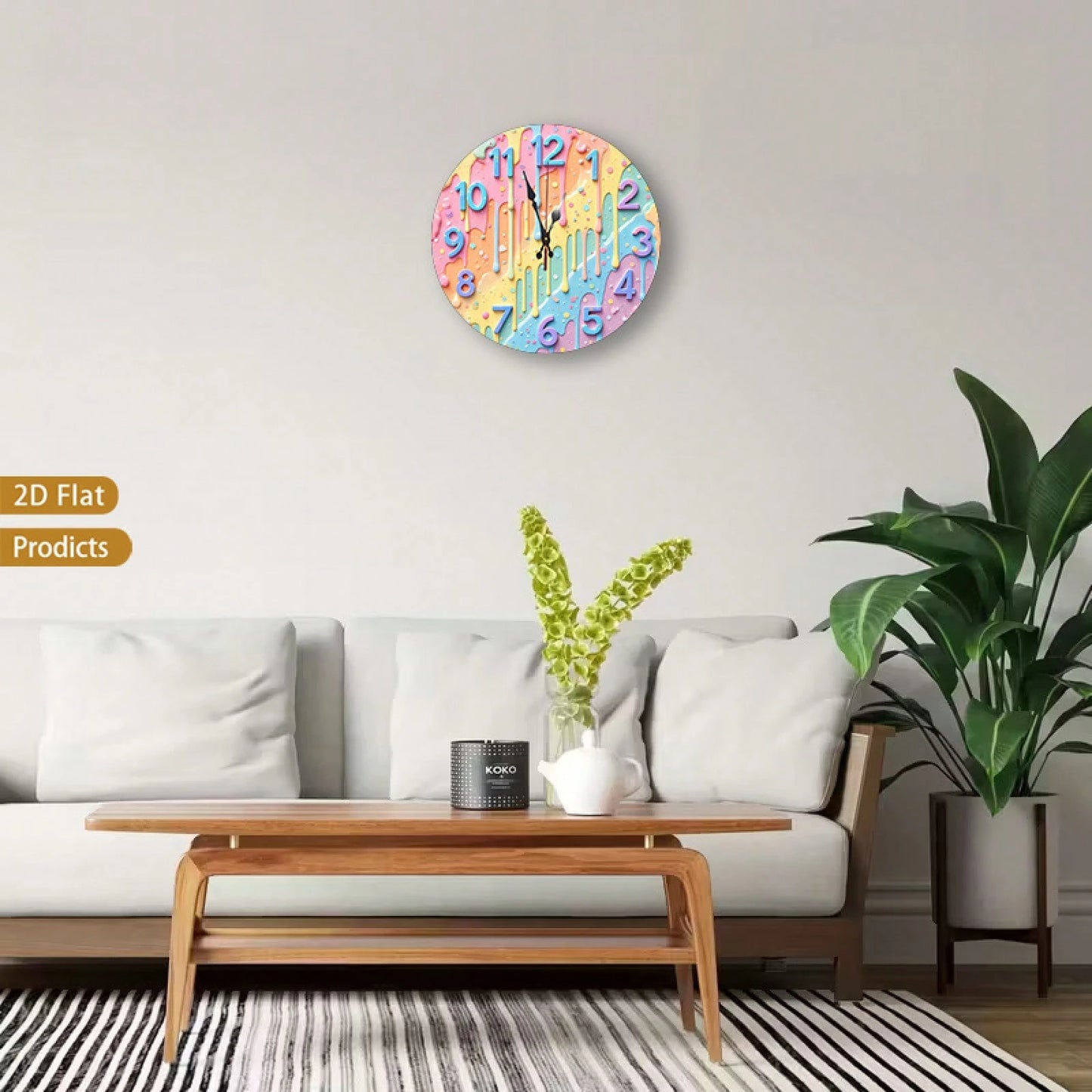 12inch Colorful Splash-Effect Integrated Wall Clock, Silent And Non-Ticking, Perfect For The Bedroom, Office, Or Living Room.