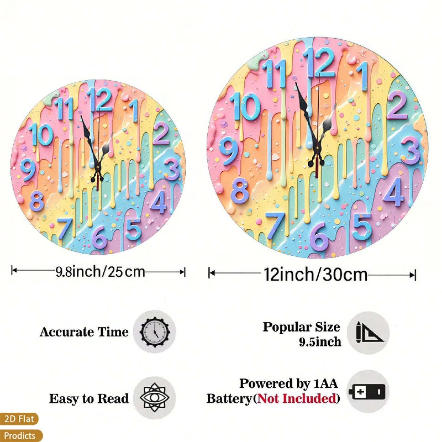 12inch Colorful Splash-Effect Integrated Wall Clock, Silent And Non-Ticking, Perfect For The Bedroom, Office, Or Living Room.