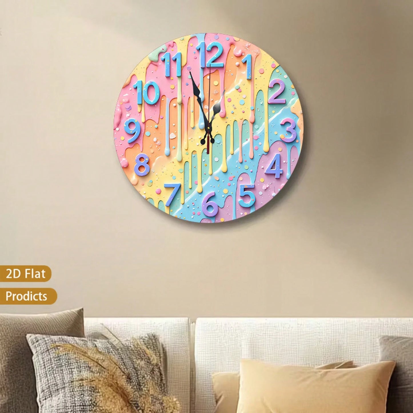 12inch Colorful Splash-Effect Integrated Wall Clock, Silent And Non-Ticking, Perfect For The Bedroom, Office, Or Living Room.
