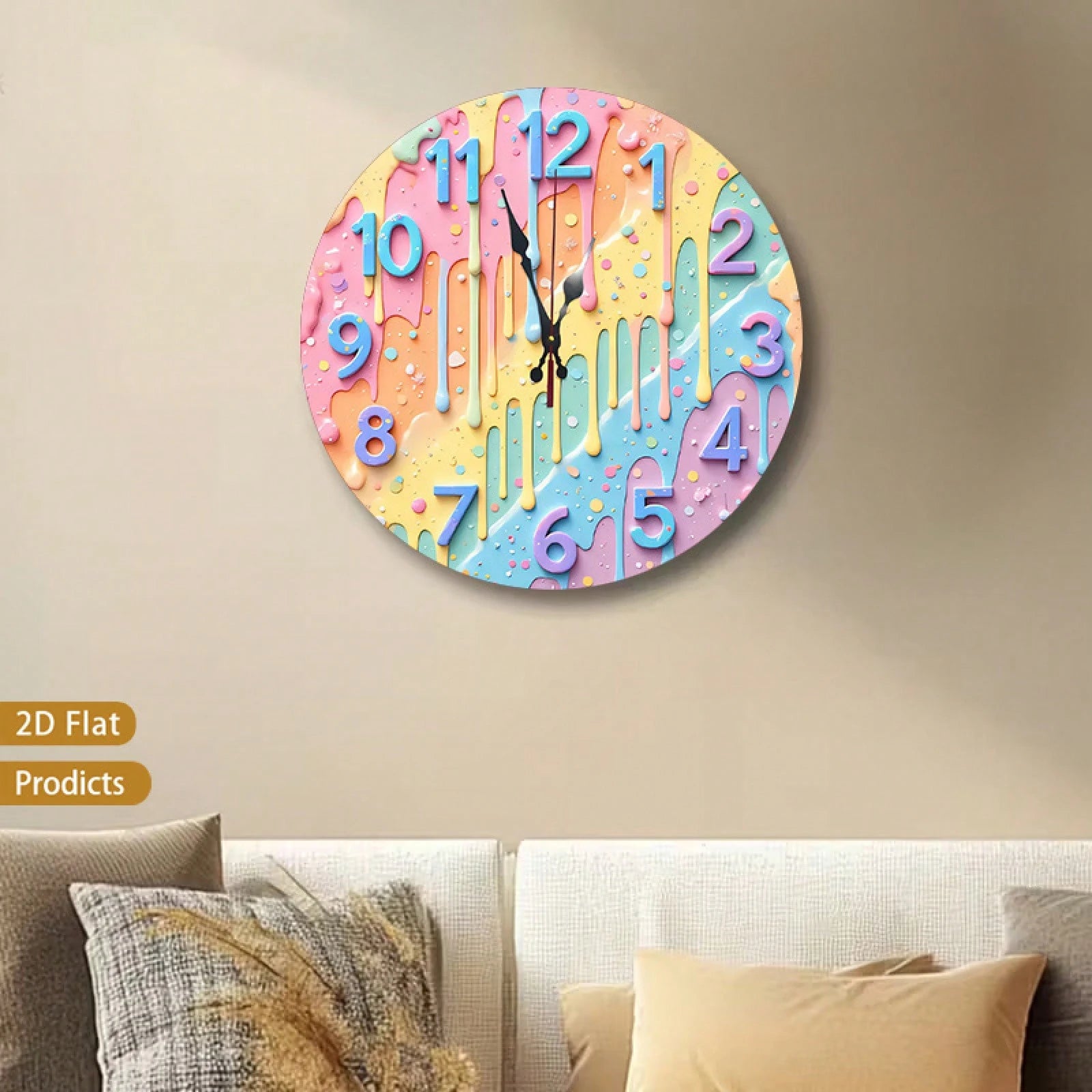 12inch Colorful Splash-Effect Integrated Wall Clock, Silent And Non-Ticking, Perfect For The Bedroom, Office, Or Living Room.