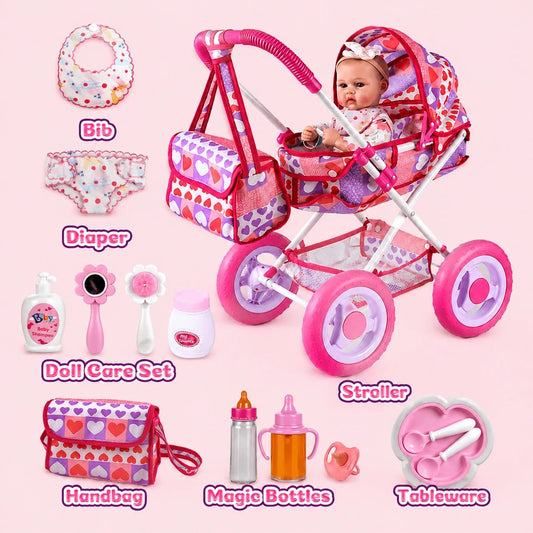 12pcs Baby Doll Accessories Kit, Doll Stroller Set With Feeding Supplies, Care Accessories, Pretend Play Toys, Role Play Games,Girls Toys,Party Favors
