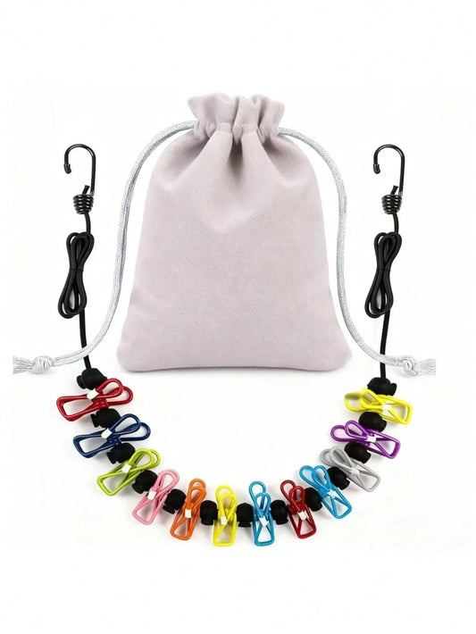12pcs Colorful Retractable Portable Anti-Slip Windproof Clothes Clips With Clothesline, Suitable For Drying Socks, Underwear, Towels, For Outdoor Camping, Hotel, Bathroom