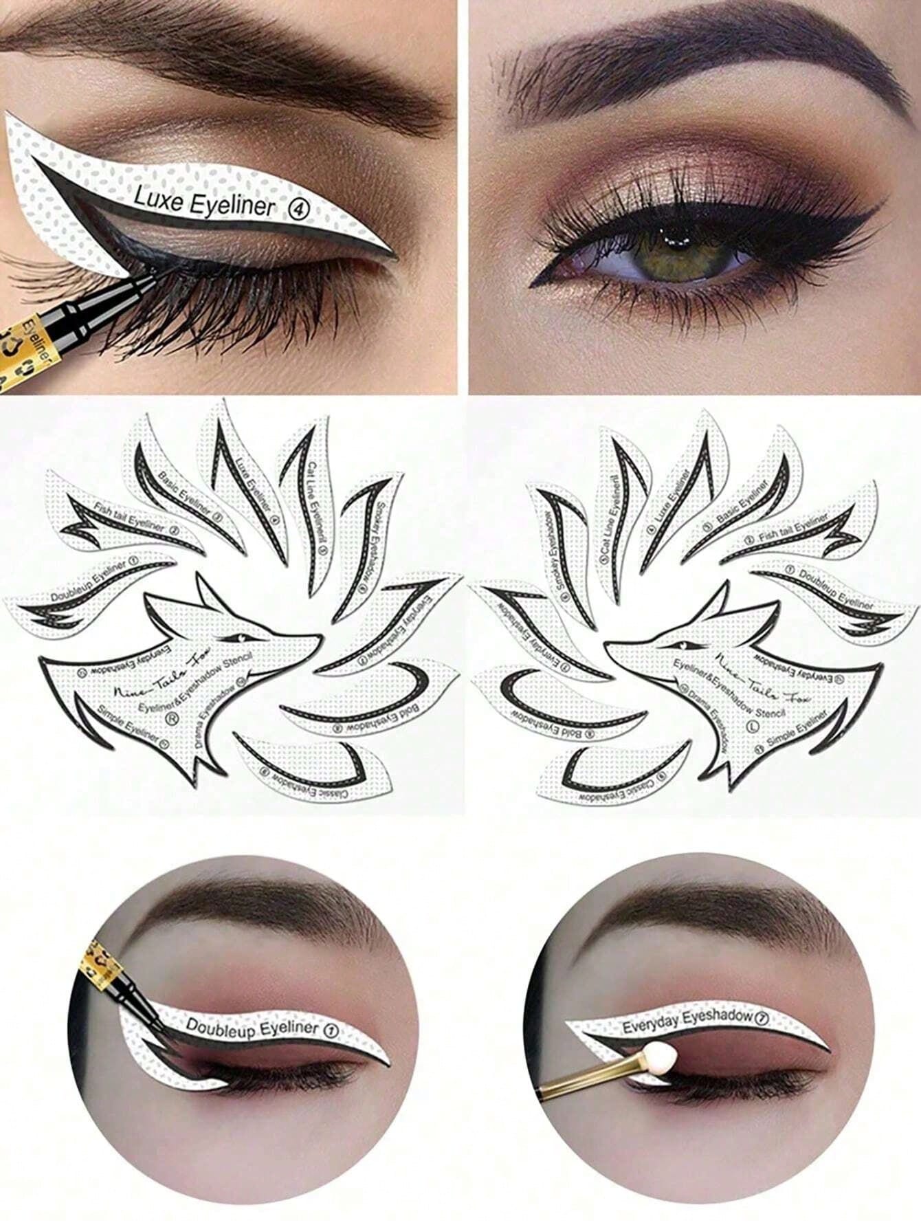 12pcs Fox Tail Shaped Eyeliner Stencil Winged And Smoky Eye Shadow Applicator, Suitable For Liquid Eyeliner, Waterproof Eyeliner Pencil, Eye Liner Gel, Eye Liner Pencil, Eye Liner Brush; Ideal For Beg