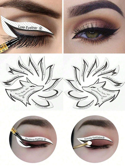 12pcs Fox Tail Shaped Eyeliner Stencil Winged And Smoky Eye Shadow Applicator, Suitable For Liquid Eyeliner, Waterproof Eyeliner Pencil, Eye Liner Gel, Eye Liner Pencil, Eye Liner Brush; Ideal For Beg